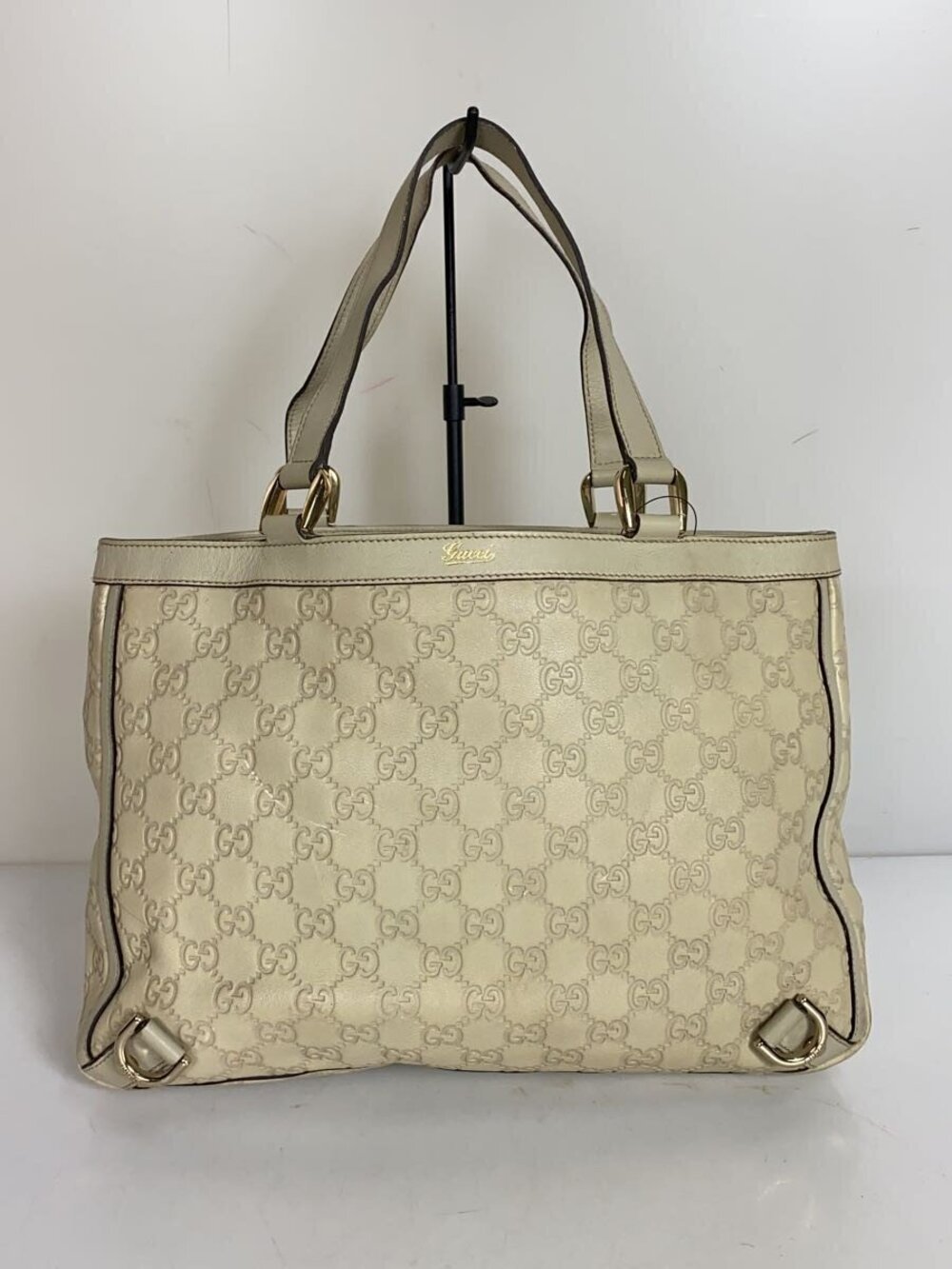 Gucci GG Canvas Leather Tote Bag Tan